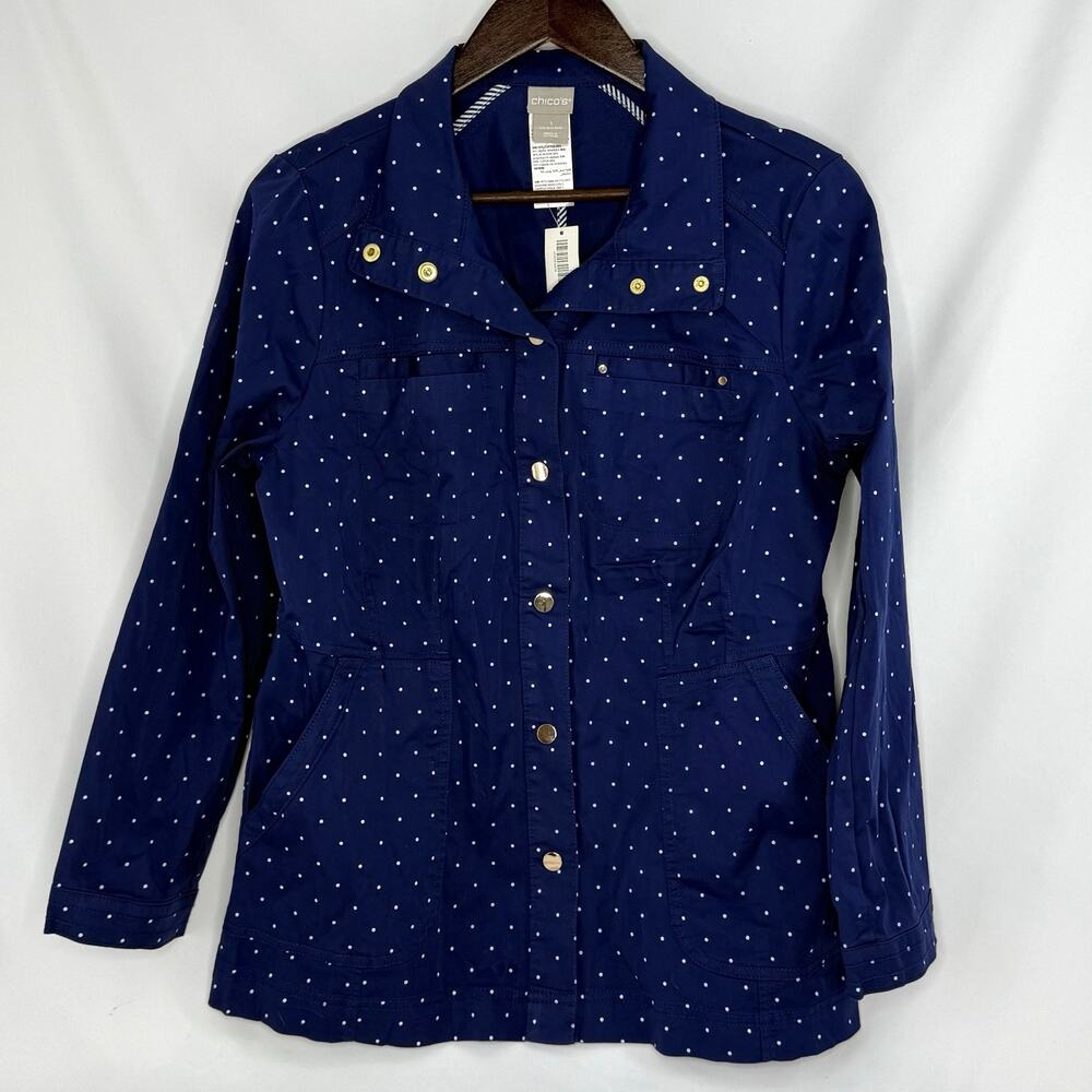 Chico’s Luxe Twill Polka Dot Utility Jacket | NWT | Size 1 (M/8)